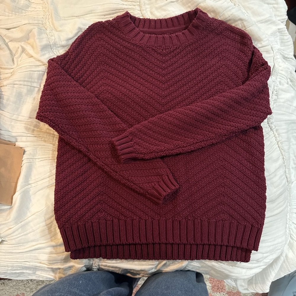 Roots Burgundy Textured Knit Crewneck Sweater